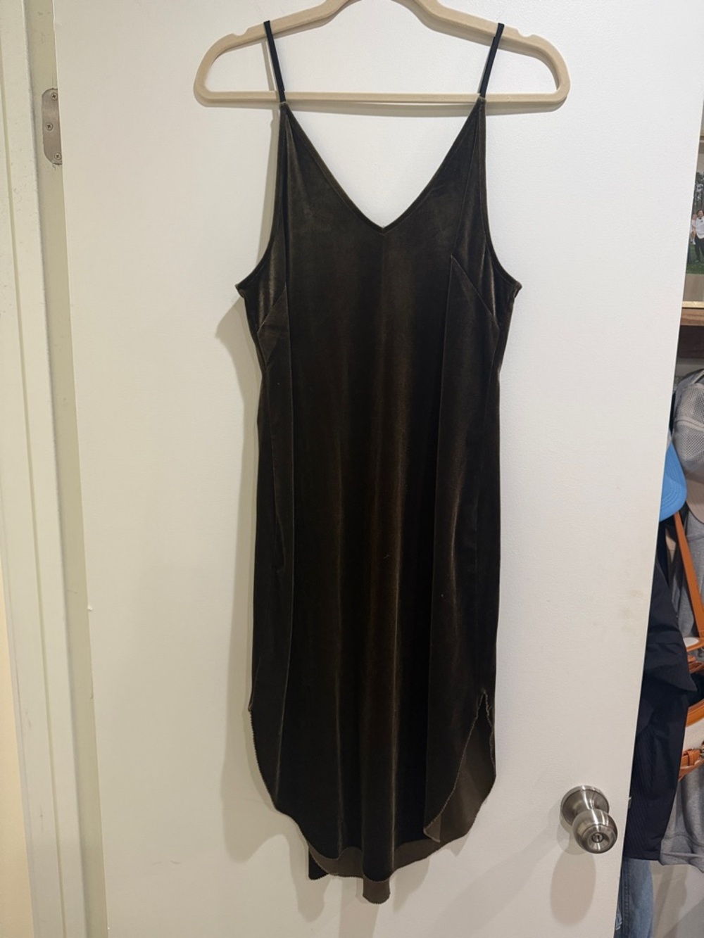 Slip Midi Dress in Dark Olive Velvet - Unbranded